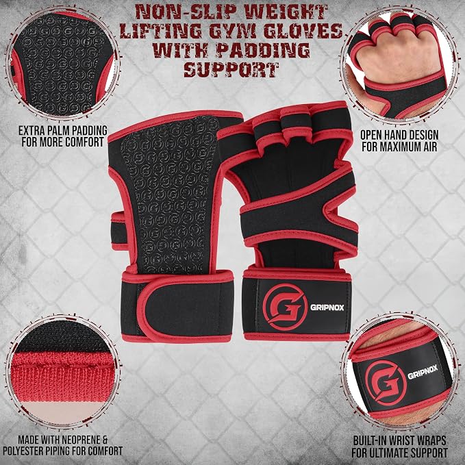 Ventilated Weight Lifting Gloves for Men & Women with Wrist Wrap Support – Padded Fingerless Gym Workout Gloves with Non-Slip Grip for Fitness, Weightlifting & Cross Training