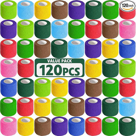 AZEN 120 Pack Self Adhesive Bandage Wrap, 2" X 5 Yards Elastic Cohesive Bandage Wrap, Color Athletic Tape, Vet Wrap, Ankle Tape