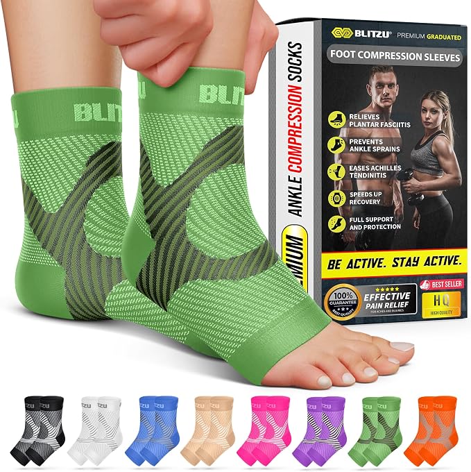BLITZU Compression Socks for Plantar Fasciitis, Foot, Arch & Ankle Support | Open Toe Ankle Brace, Women & Men, Stabilizing Sleeve Wrap, Achilles Tendonitis, Neuropathy, Arthritis, Swelling & Heel Pain