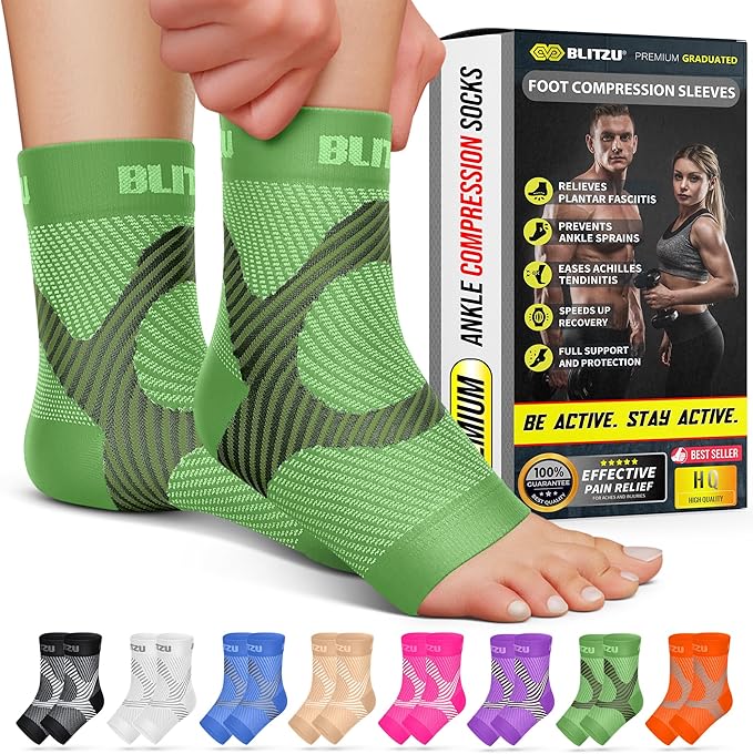 BLITZU Compression Socks for Plantar Fasciitis, Foot, Arch & Ankle Support | Open Toe Ankle Brace, Women & Men, Stabilizing Sleeve Wrap, Achilles Tendonitis, Neuropathy, Arthritis, Swelling & Heel Pain
