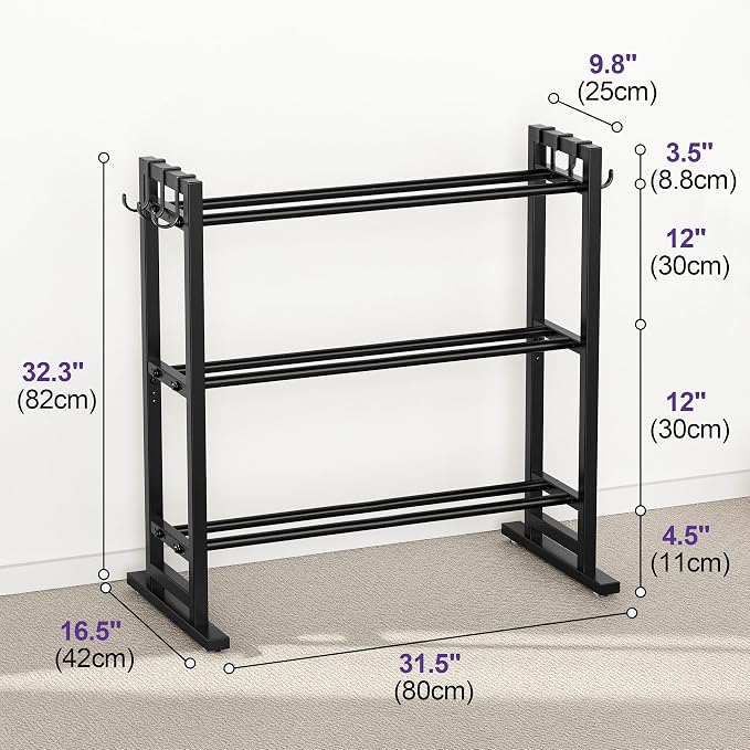 niffgaff 3 Tier Adjustable Dumbbell Rack, Weight Rack for Home Gym, 450 lb Capacity with Extra Storage Hooks