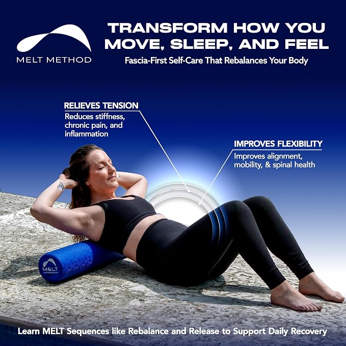 MELT Method 36 Inch Soft Foam Roller for Physical Therapy and Exercise Recovery - FasciaTherapy Technology - Low Density Exercise Foam Roller for Full Body Gentle Compression - Blue