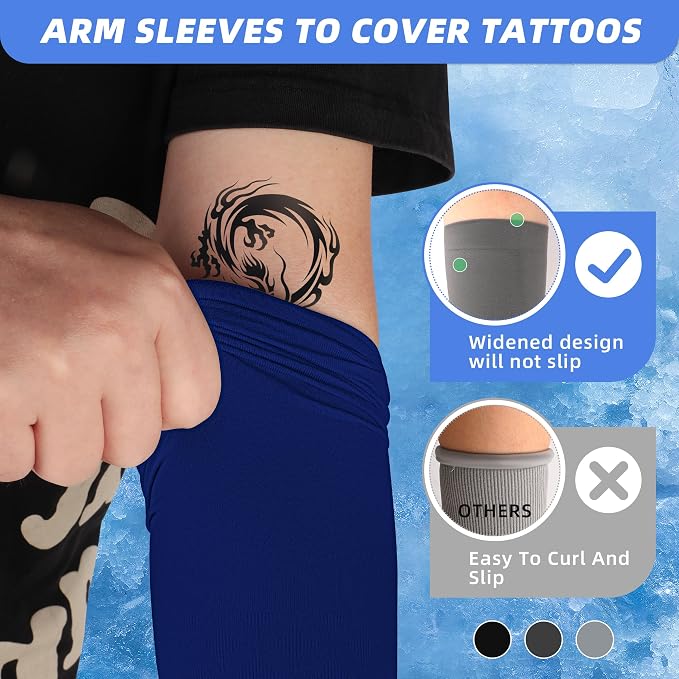 BHYTAKI UV Sun Protection Arm Sleeves, UPF 50 Sports Cooling Arm Compression Sleeves for Men Women Teenager