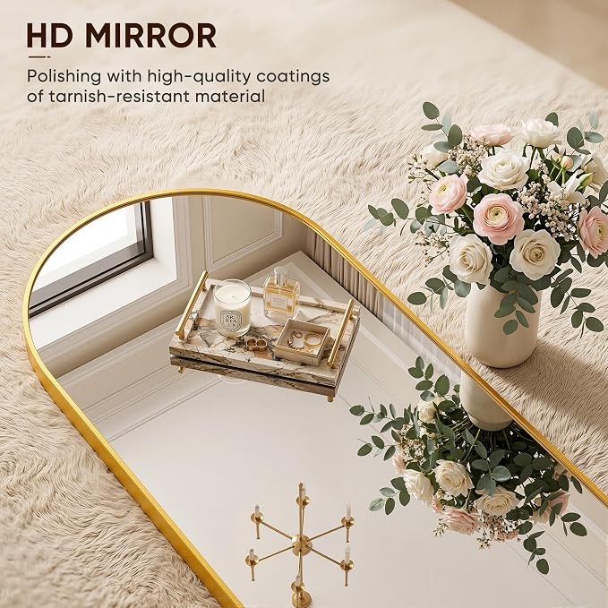 Full Length Mirror, 57"x19" Arched Floor Mirror Freestanding, Floor Standing Full Body Mirror with Stand for Bedroom, Hanging Mounted for Living Room Cloakroom, Gold