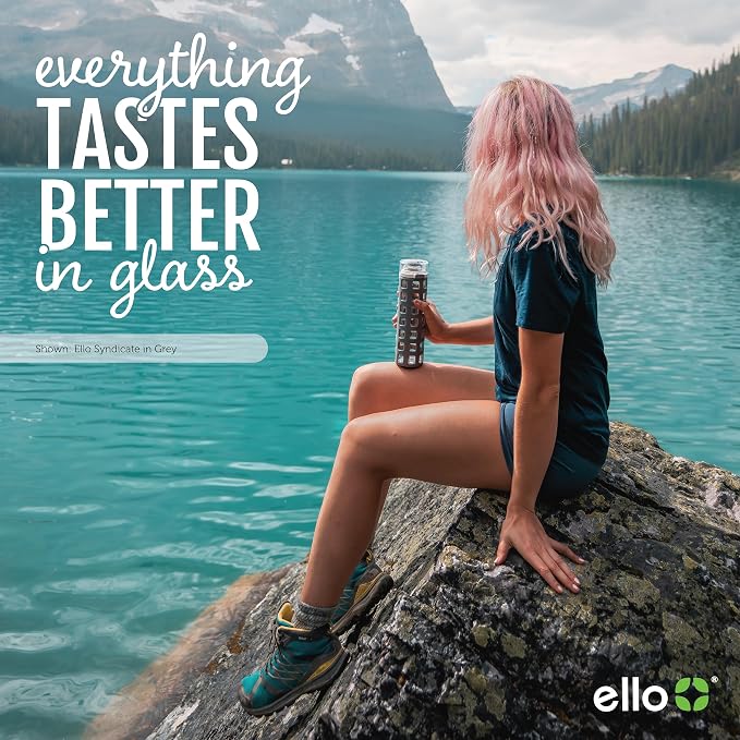 Ello Syndicate 20oz Glass Water Bottle with Flip Lid and Sleeve, Mint | Glass water bottle for iced drinks with leakproof flip lid, silicone sleeve, carry loop, BPA-free, and dishwasher safe