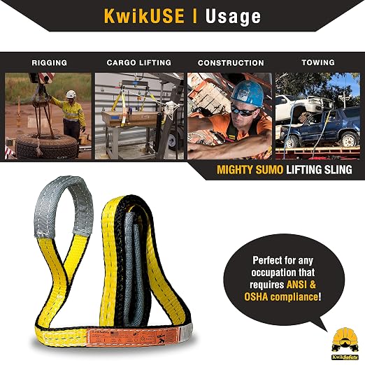 KwikSafety - Charlotte, NC - Mighty Sumo 1”x 4’ Poly Web Sling Lifting Strap Construction ASME OSHA / 3200lbs Vertical 2550lbs Choker 6400lbs Basket/Rigging Moving Towing Hoisting Gear
