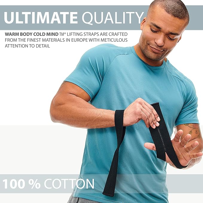WARM BODY COLD MIND V1 Lifting Wrist Straps for Olympic Weightlifting - Rated at 660 lb - Hand Wraps for Powerlifting, Weight Lifting, Bodybuilding Functional/Cross Training, Deadlift Gym Bar, Cotton