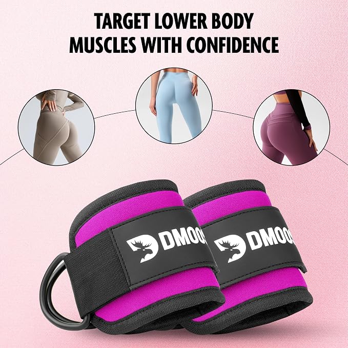 DMoose Ankle Strap for Cable Machine - One Size Fit with Premium Padding, Workout Kickback Ankle Cuffs, Ankle Bands for Working Out, Booty Workouts, Leg Extension, Hip Abductors & Lower Body Exercises