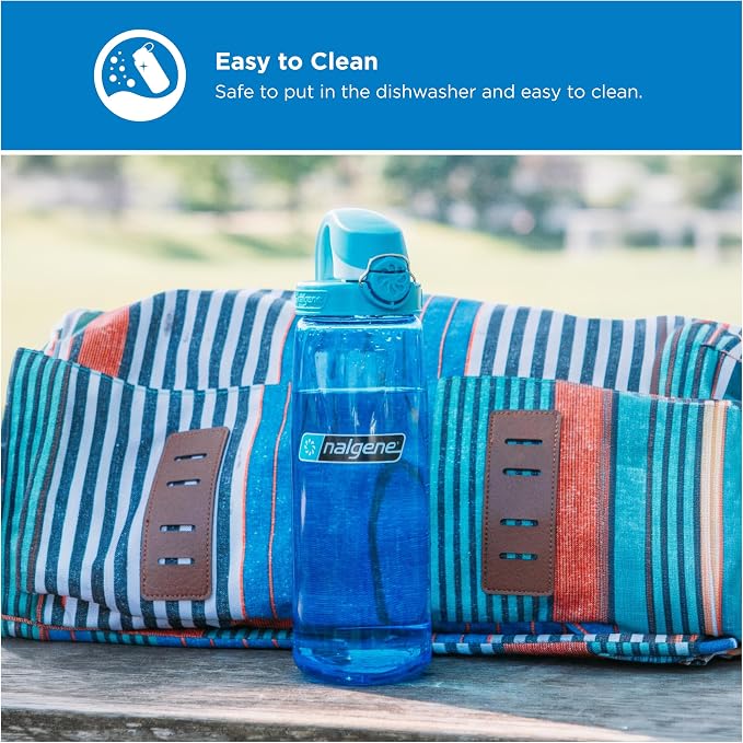 Nalgene 24 oz On The Fly Lock-Top Water Bottle, Slate Blue w/Glacial | Easy Chug Cap with Locking Lid, Cup Holder Size, BPA-Free, Durable & Leak Proof, Slim Travel Bottle for School & Sports