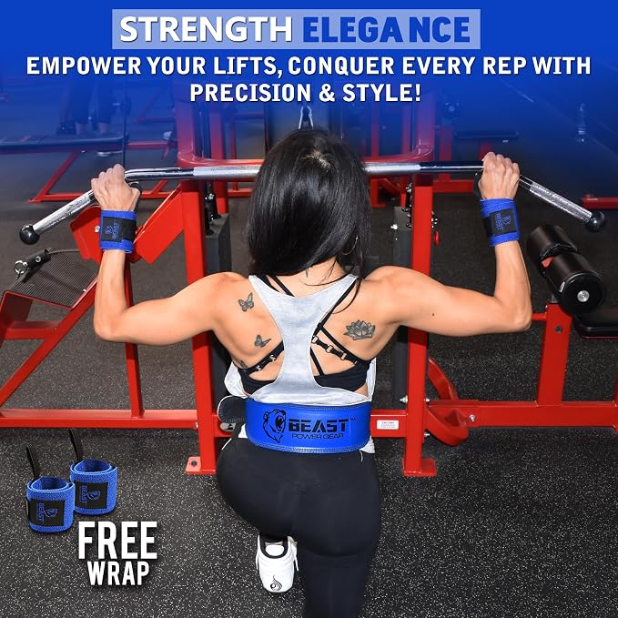 Weight Lifting Belt - 4” Genuine Leather Belts Padded Lower Back Support for Gym Bodybuilding Squat Deadlift Weightlifting Cross Strength Training Men Women Free Wrist Wrap