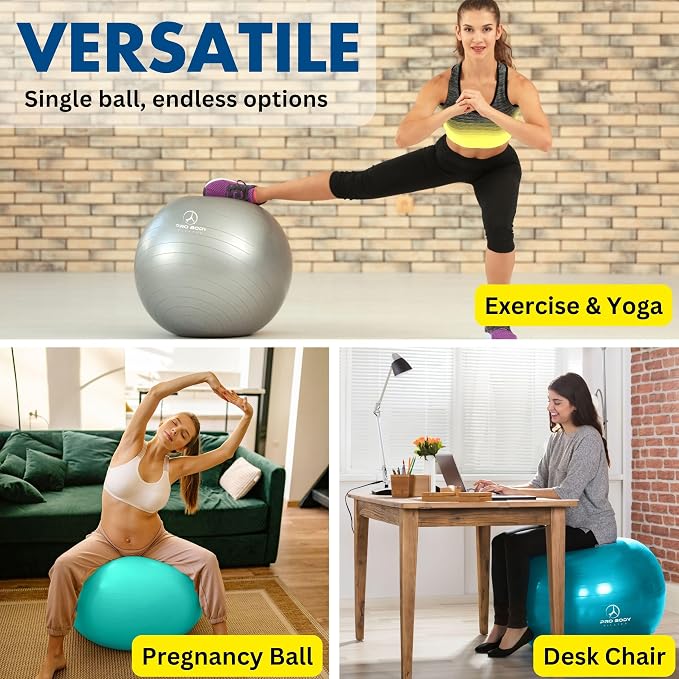 ProBody Pilates Yoga Ball - Vibrant Colors Exercise Ball | 880 lb Load, CA 10P Cert, BPA/Latex/Phthalate-free, PT & Prenatal Use, Recommended by OBs, Pump, Stability Ball