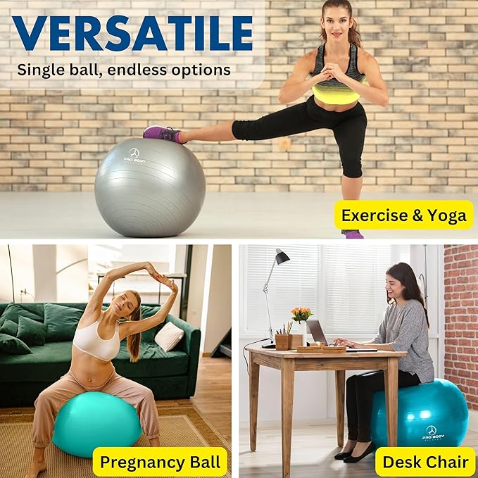 ProBody Pilates Yoga Ball - Vibrant Colors Exercise Ball | 880 lb Load, CA 10P Cert, BPA/Latex/Phthalate-free, PT & Prenatal Use, Recommended by OBs, Pump, Stability Ball