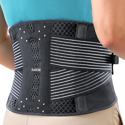 Rakiie Slim Back Brace for Lower Back Pain Relief, Lightweight & Breathable Back Support Brace for Men Women, Ergonomic Light Lumbar Support for Everyday Wear, Light Gray L