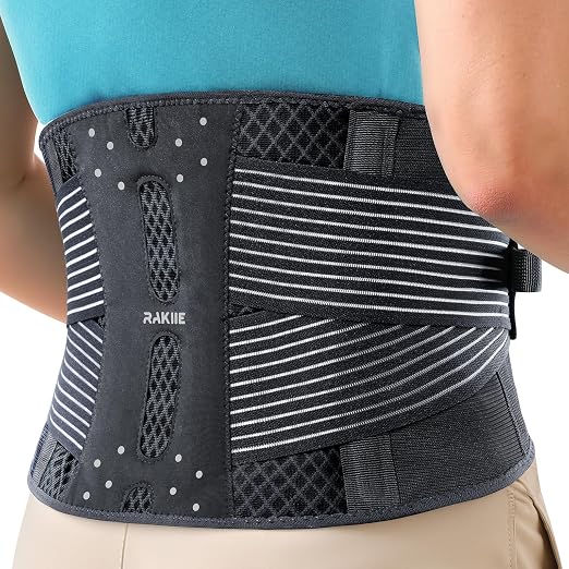 Rakiie Slim Back Brace for Lower Back Pain Relief, Lightweight & Breathable Back Support Brace for Men Women, Ergonomic Light Lumbar Support for Everyday Wear, Light Gray M