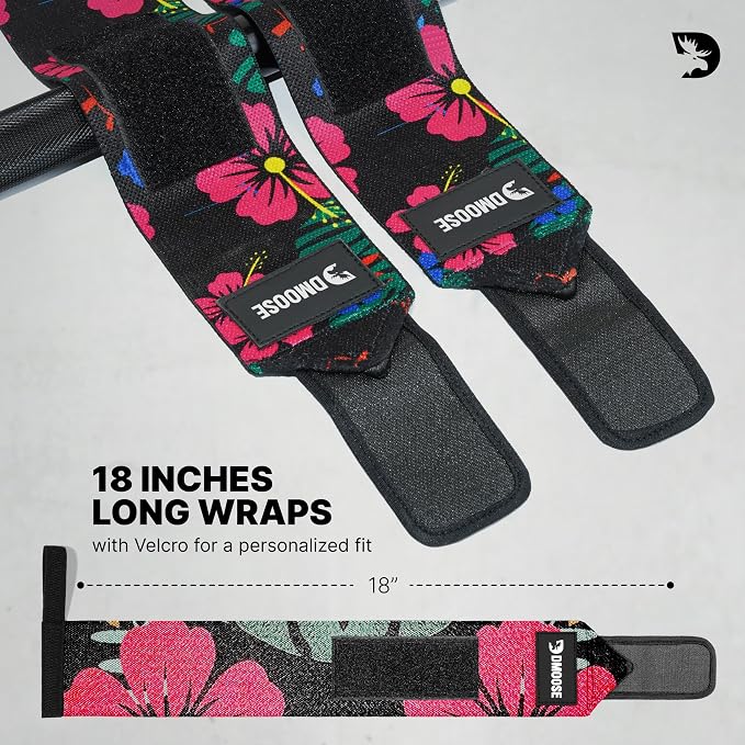 DMoose Fitness Wrist Wraps for Weightlifting 18" - Heavy Duty Gym Wrap with Hand Thumb Loop for Support & Pain Relief, USPA Approved Powerlifting, Weight Lifting Wrist Straps for Men & Women Work Out