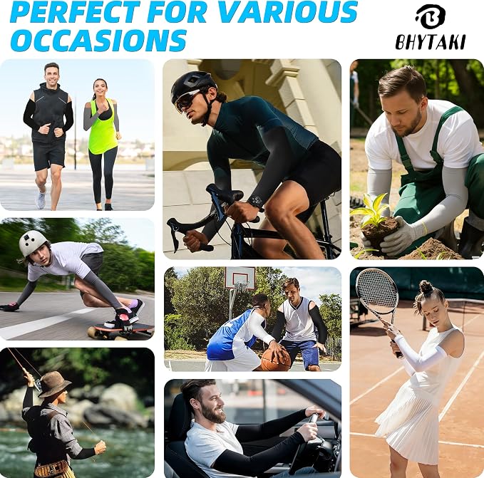 BHYTAKI UV Sun Protection Arm Sleeves, UPF 50 Sports Cooling Arm Compression Sleeves for Men Women Teenager