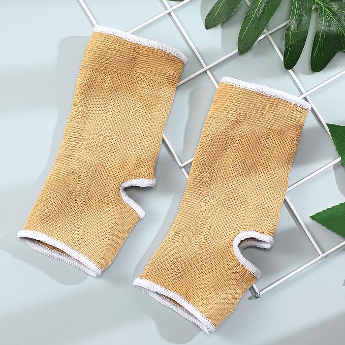 Haysandy 4 Pieces/ 2 Pair Kids Ankle Support Brace Elastic Kids Compression Socks Knitted Ankle Sleeve for Jogging Running Fitness(Beige,10-15 Years)