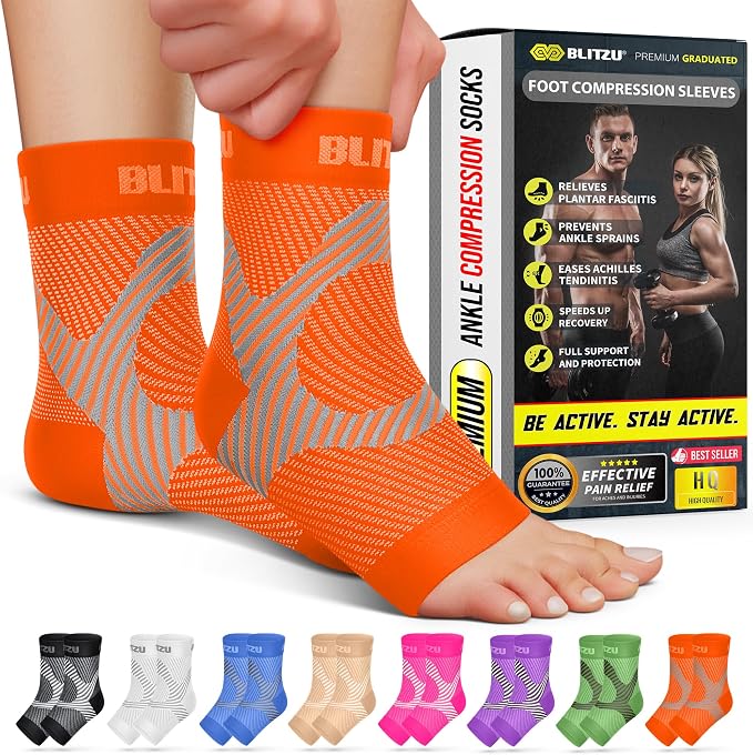 BLITZU Compression Socks for Plantar Fasciitis, Foot, Arch & Ankle Support | Open Toe Ankle Brace, Women & Men, Stabilizing Sleeve Wrap, Achilles Tendonitis, Neuropathy, Arthritis, Swelling & Heel Pain