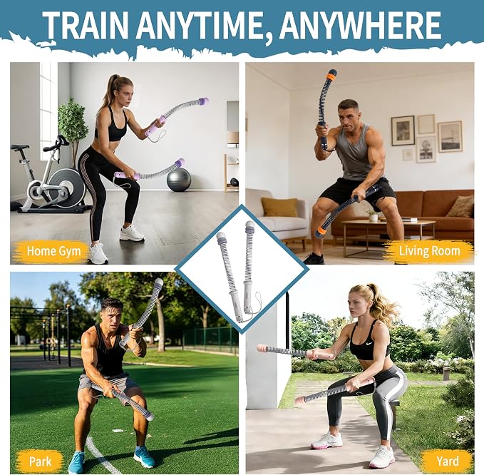 Portable Adjustable Ropeless Battle Ropes with Gray | Weighted Cordless Workout Rope with Anti-slip Handles for Low-impact Cardio, HIIT, Home Gym and Office Fitness
