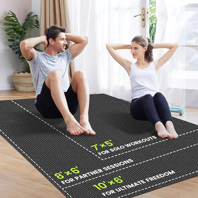 Stepwaver Extra Large Exercise Mat, 6'x4'/ 7'x5'/ 8'x6'/10'x6'x8mm (1/3 inch), Non-Slip, Ultra Durable, Thick Large Workout Mat for Home Workouts, Yoga Mats for Fitness, High-Density Exercise Mat, Shoes-Friendly