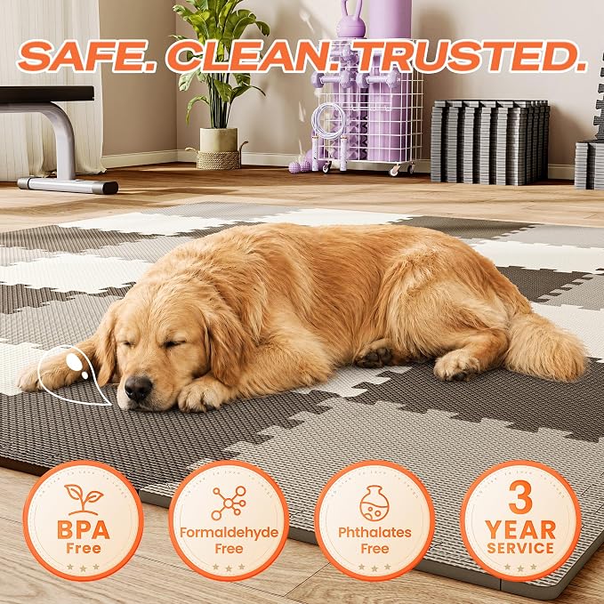 SUPERJARE Gym Floor Mats, EVA Foam Puzzle Exercise Mats, Interlocking Floor Mats, Cushioned Foam Floor Tiles, Gym Flooring Workout Mat for Home Gym, Playroom, Garage, 12.6"x12.6"x0.4"