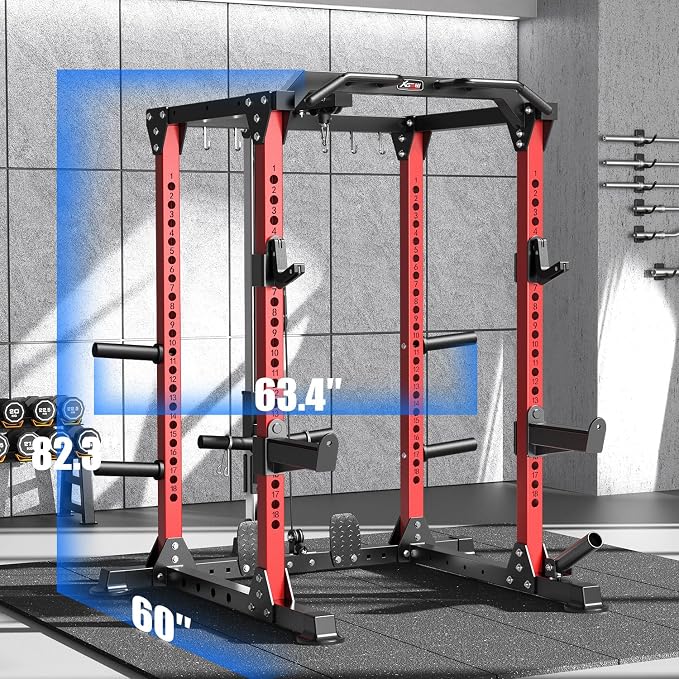 Power Cage Multi-Function Power Rack with Cable Crossover System,1500 LBS Capacity Squat Rack with Weight Bench,for Home Gym