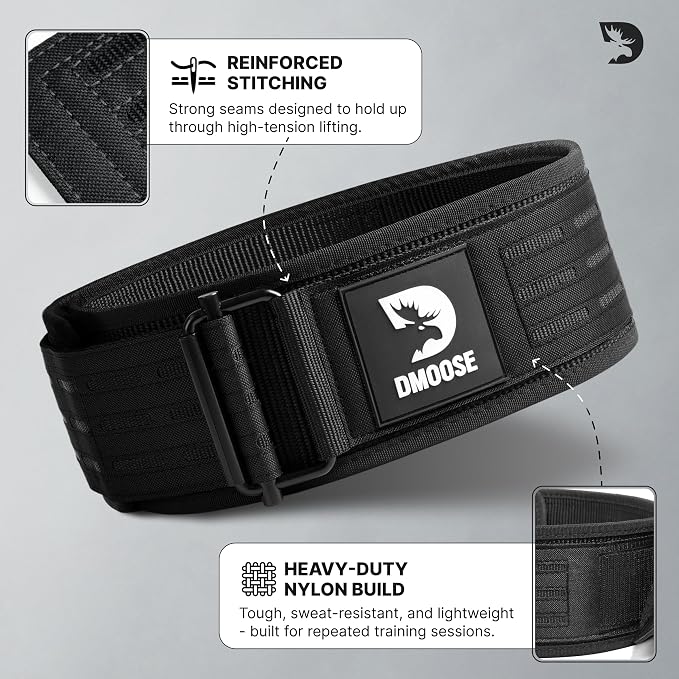 DMoose Fitness Auto Locking Weight Lifting Belt for Men & Women - 4" Nylon Squat & Deadlift Belt with Quick-Release Buckle - Gym Workout Belts for Lumbar Back Support for Weightlifting & Powerlifting