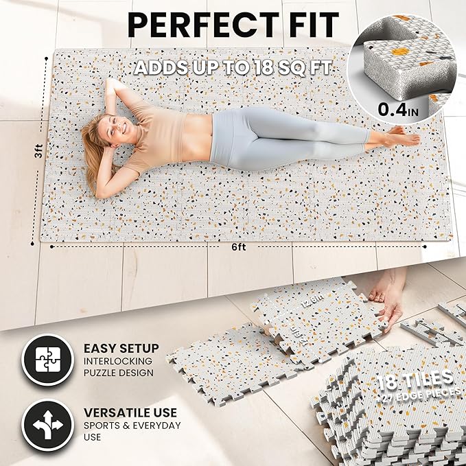 bemaxx Gym Mats Set - 18 pcs EVA Interlocking Foam Floor Tiles (12.6"x12.6"x0.4") 18sqft Protective Gym Flooring Sports Home Workout Exercise Mats Puzzle Garage Fitness Play-Room Pool Treadmill Bike
