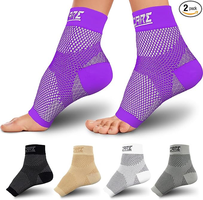 Compression Socks for Women & Men Open Toe (2 Pair) - Best Ankle Compression Sleeve for Swelling, Achilles Tendonitis, Heel Pain & Plantar Fasciitis Relief, Purple, X-Large