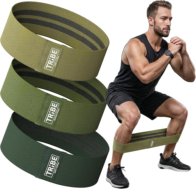 Fabric Resistance Bands for Working Out, 3-Pack for Legs and Glutes | Booty bands for women and men, non-slip grip, 3 resistance levels, for squats, lunges, hip thigh training, glute activation