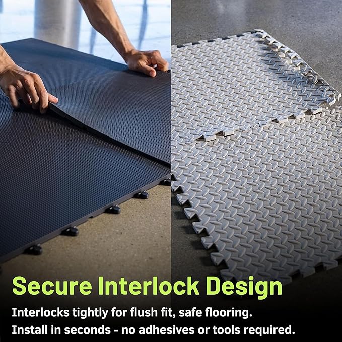 Baselayer Balance Series Interlocking Floor Tiles - Durable ½ in TPE (Rubber Like, NOT Foam, no Odor) - Gym Flooring for Cardio Equipment & Gymnastics - Black, 15 SqFt (6 Pack) - Made in USA