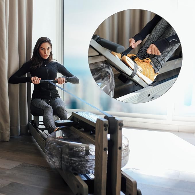 Water Rower Rowing Machine for Home Use, Solid Ash Wood Rower | Water Resistance with Smooth Natural Feel. Full Body Low Impact Cardio Trainer. Upright Space Saving Storage.