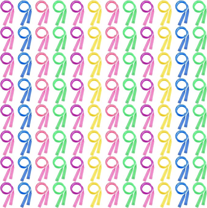 Elcoho 96 Packs Jump Rope Set, 7.3 Feet Adjustable Skipping Rope, Colorful Outdoor Jump Ropes for Outdoor Activity Birthday Party Favors