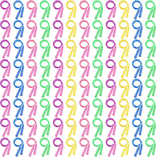 Elcoho 96 Packs Jump Rope Set, 7.3 Feet Adjustable Skipping Rope, Colorful Outdoor Jump Ropes for Outdoor Activity Birthday Party Favors