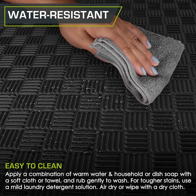 ProsourceFit Exercise Puzzle Mat ½-inch, Checkered EVA Foam Floor Tiles w/ Non-Slip Texture, Interlocking Design for Adjustable Gym Surfaces, Shock Absorbing, Black, 36 SQ FT - 36 Tiles