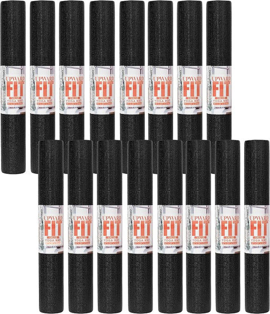Value 3mm Bulk Yoga Mats, 12 or 16 Pack, 68x24in | Bulk Non Slip Exercise Mats for Workout, Stretching, Fitness - Wholesale Non Toxic Gym Mats for Home, Schools and Studios