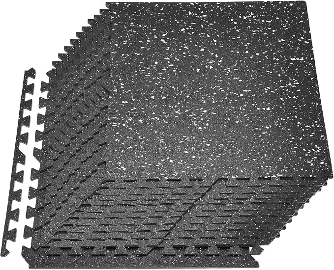 VEVOR 0.4Inch 96sq.ft 24 Tiles Gym Flooring for Home Gym, Rubber Top with High Density EVA Foam, 24 x 24In Gym Floor Exercise Equipment Mats, Interlocking Gym Mats, Puzzle Workout Mats, Black & White | Rubber Top with High Density EVA Foam, Lightweight...