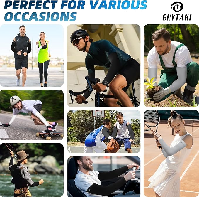 BHYTAKI UV Sun Protection Arm Sleeves, UPF 50 Sports Cooling Arm Compression Sleeves for Men Women Teenager