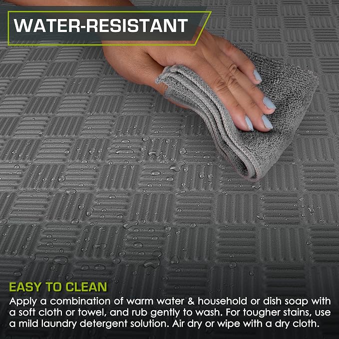 ProsourceFit Exercise Puzzle Mat 1-inch, Checkered EVA Foam Floor Tiles w/Non-Slip Texture, Interlocking Design for Adjustable Gym Surfaces, Shock Absorbing, Grey, 24 SQ FT - 6 Tiles