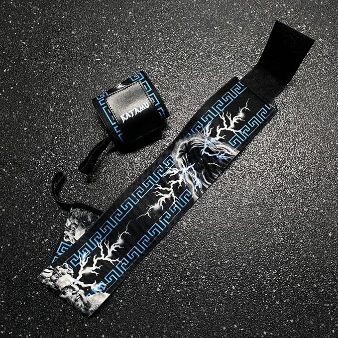 Katamu Black Premium Wrist Wraps for Weightlifting — 18 Inch Cotton | Wrist Support with Thumb Loop for Powerlifting, Bodybuilding and Bench Press, Pair