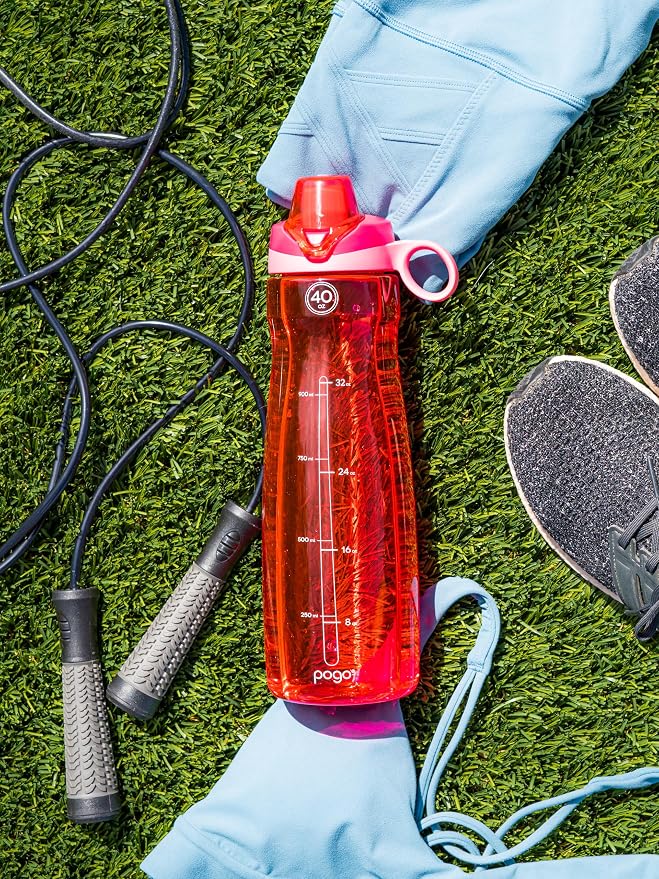 Pogo BPA-Free Plastic Water Bottle with Chug Lid, Pink, 40 oz. | Leakproof water bottle with chug lid and carry handle. BPA-free, great for travel, school, outdoors, and gym.