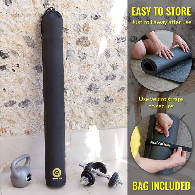 ActiveGear Large Exercise Mat, 6'x4' Non-Slip Rubber Home Gym - Black | 7mm non-slip rubber cushions joints on carpet, tile or concrete. Shoe-friendly. Non-toxic, durable materials.