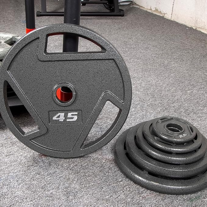 Signature Fitness Olympic 2-Inch Cast Iron Plate Weight Plate for Strength Training and Weightlifting, Multiple Sizes