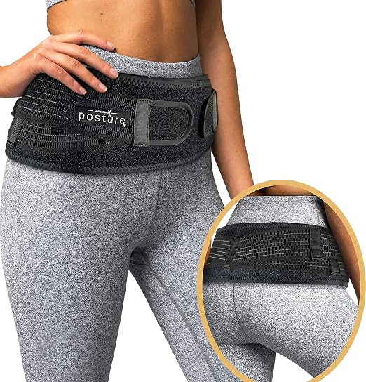 Vriksasana Posture Sacroiliac Hip Belt for Women and Men That Alleviates Sciatic, Pelvic, Lower Back, Leg and Sacral Nerve Pain Caused by Si Joint Dysfunction| Trochanter Brace (Plus, Black)