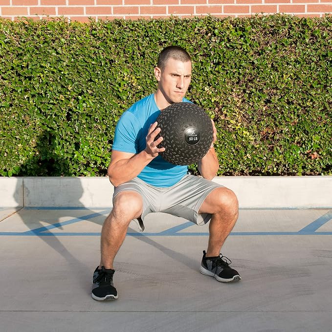 ProsourceFit Slam Medicine Balls 5, 10, 15, 20, 25, 30, 50lbs Smooth and Tread Textured Grip Dead Weight Balls for Strength and Conditioning Exercises, Cardio and Core Workouts
