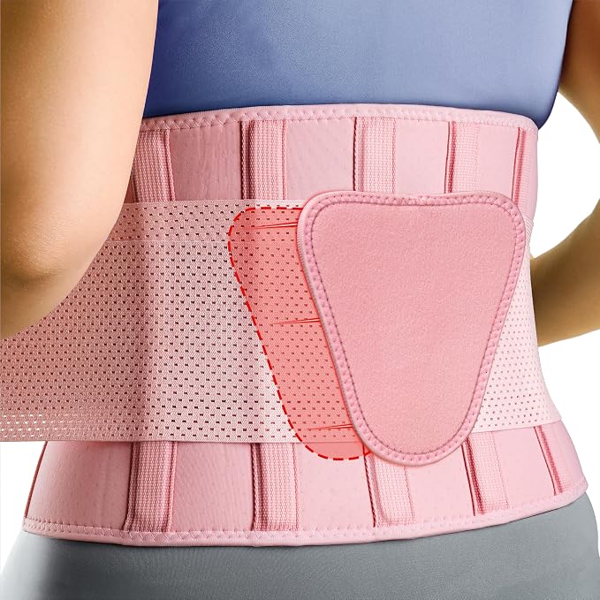 FEATOL Back Brace for Lower Back Pain, Breathable Back Support Belt for Women & Men with Lumbar Pad, Lumbar Support Belt for Heavy Lifting & Work, Pink, 4XL (Circumference:63-68")