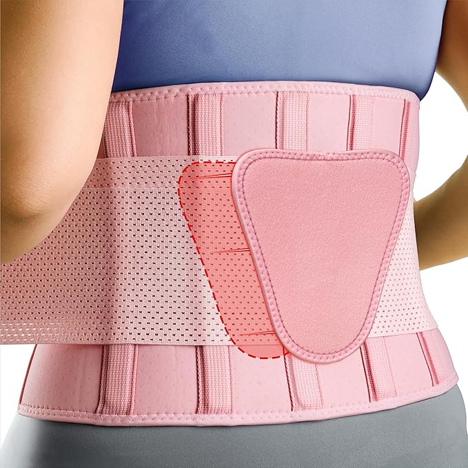 FEATOL Back Brace for Lower Back Pain, Breathable Back Support Belt for Women & Men with Lumbar Pad, Lumbar Support Belt for Heavy Lifting & Work, Pink, L/XL (Circumference:30-38.6")