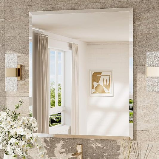 30x36 Beveled Bathroom Mirror Frameless, Rectangle Bathroom Vanity Mirror with 1" Beveled Edge, Shatterproof Modern Mirrored Wall Decor for Living Room, Entryway, Bedroom