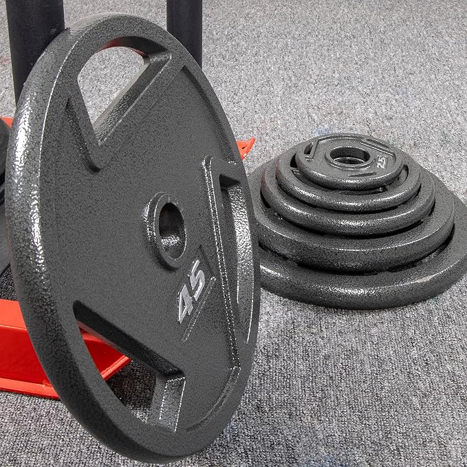 Signature Fitness Olympic 2-Inch Cast Iron Plate Weight Plate for Strength Training and Weightlifting, Multiple Sizes