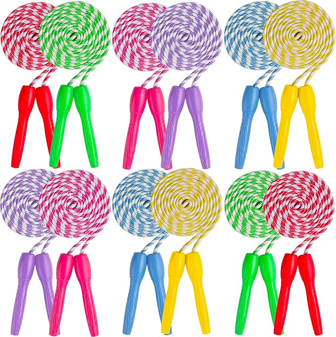 Ram Pro All Purpose Jump Rope Stripe Ropes With Plastic Handles for any Skill Level, 12PK, 6 colors (2 of each)